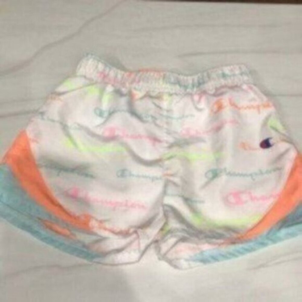 Champion Kid's Girl's White Elastic Waist Spell Out Pullover Neon Short Size 2T